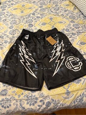 Corrupted Creative Men's Black Athletic Shorts with White Lightning Graphic